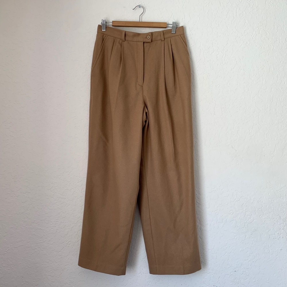 VTG Savannah Wool Trouser Women 29 Camel Pleated High Rise Wide Leg Academia Ivy